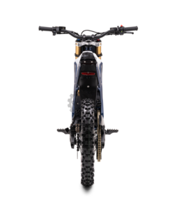 Talaria Komodo Blue electric dirt bike rear angle off-road eMoto